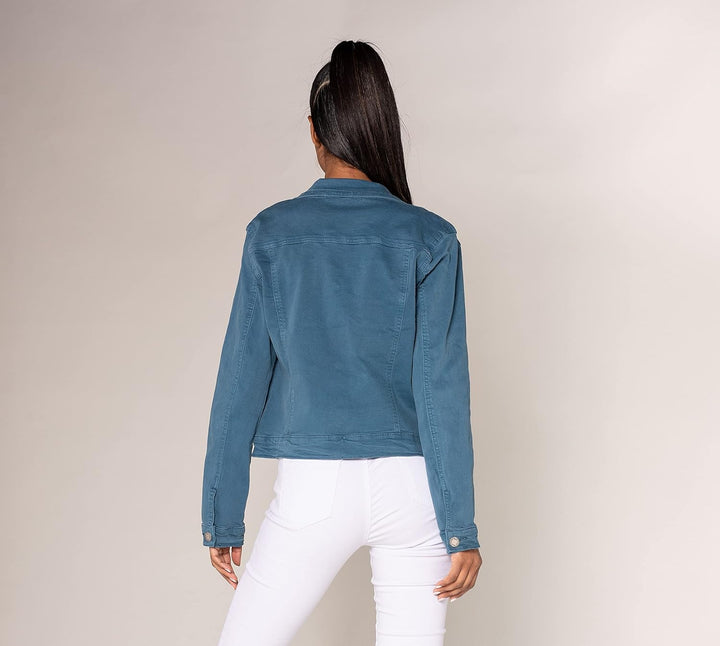 Nina Carter J212 Damen Slim-Fit Jeansjacke – Farbige Übergangsjacke mit Kent-Kragen und Taschen – Fr