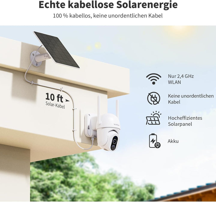 SEHMUA 2K Überwachungskamera Aussen Akku WLAN, 360° PTZ Kamera Überwachung Aussen Solar mit PIR-Erke