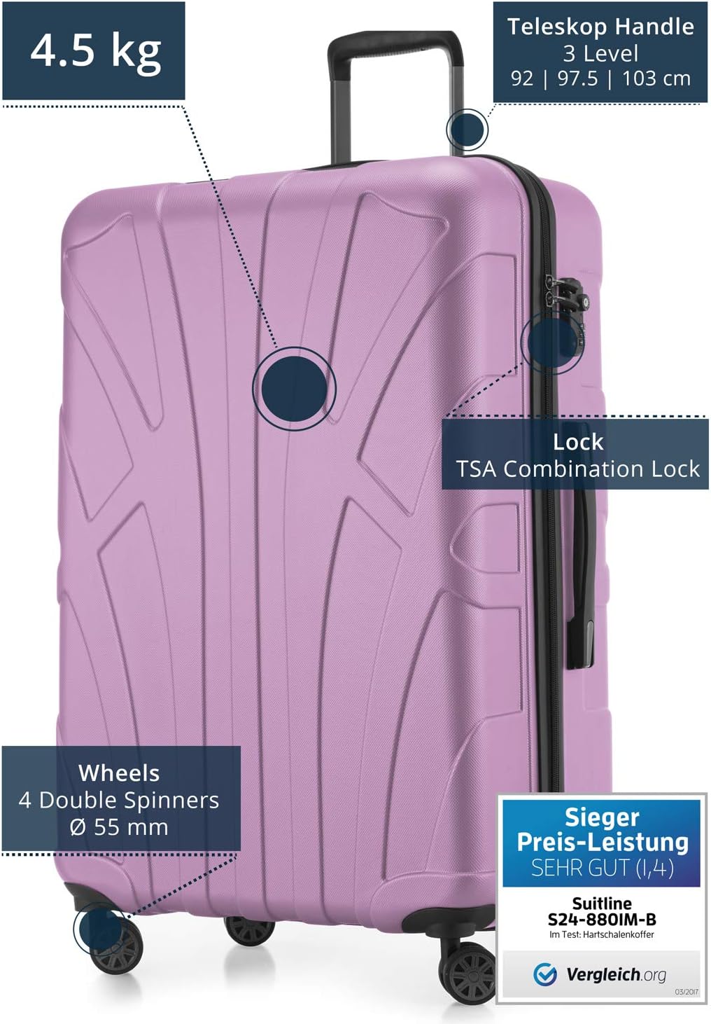 suitline - Grosser Hartschalen-Koffer Koffer Trolley Rollkoffer XL Reisekoffer, TSA, 76 cm, ca. 96-1