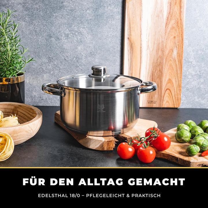 Topfset Induktion 5-teilig, Kochtopf Set mit Glasdeckel, Edelstahl mattiert, Induktions Töpfe Set un