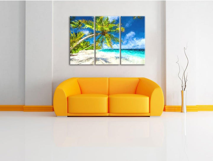 Pixxprint Palmenstrand als Leinwandbild/Grösse: 3 Teilig (120x80 cm) cm/Wandbild/Kunstdruck/fertig b