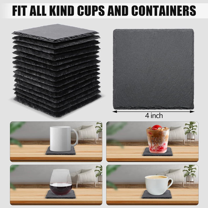 VIBRATITE Untersetzer aus Schiefer, 10,2 cm, Schwarzer Schieferstein, Untersetzer mit Kratzfester Un