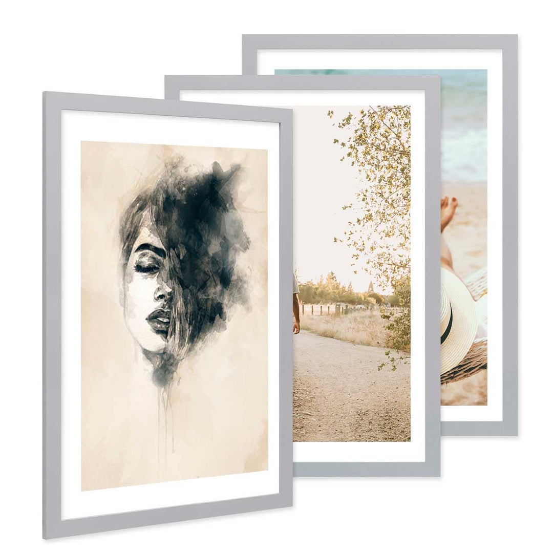 PHOTOLINI Bilderrahmen 40x60 Silber Holz MDF, 3er Set breite 40x60 cm Bilderrahmen mit bruchsicheres