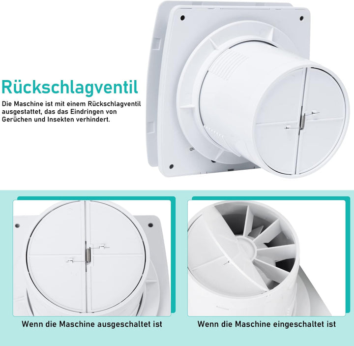 Ikodm Badlüfter 150mm mit Feuchtigkeitssensor und Rückstauklappe timer, Badezimmerlüfter Bad Lüfter