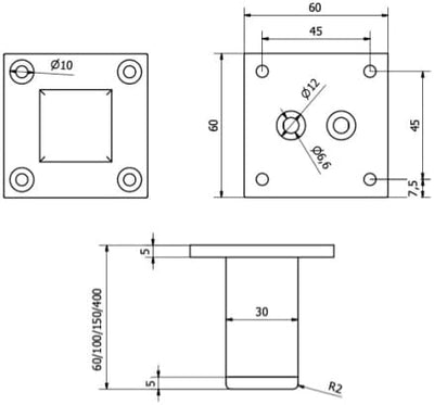 ALUSFERA Möbelfüsse Eckig Tischbeine 30 x 30 mm Möbelfüsse Metall Tischbeine 4 Stück Schwarz Schrank