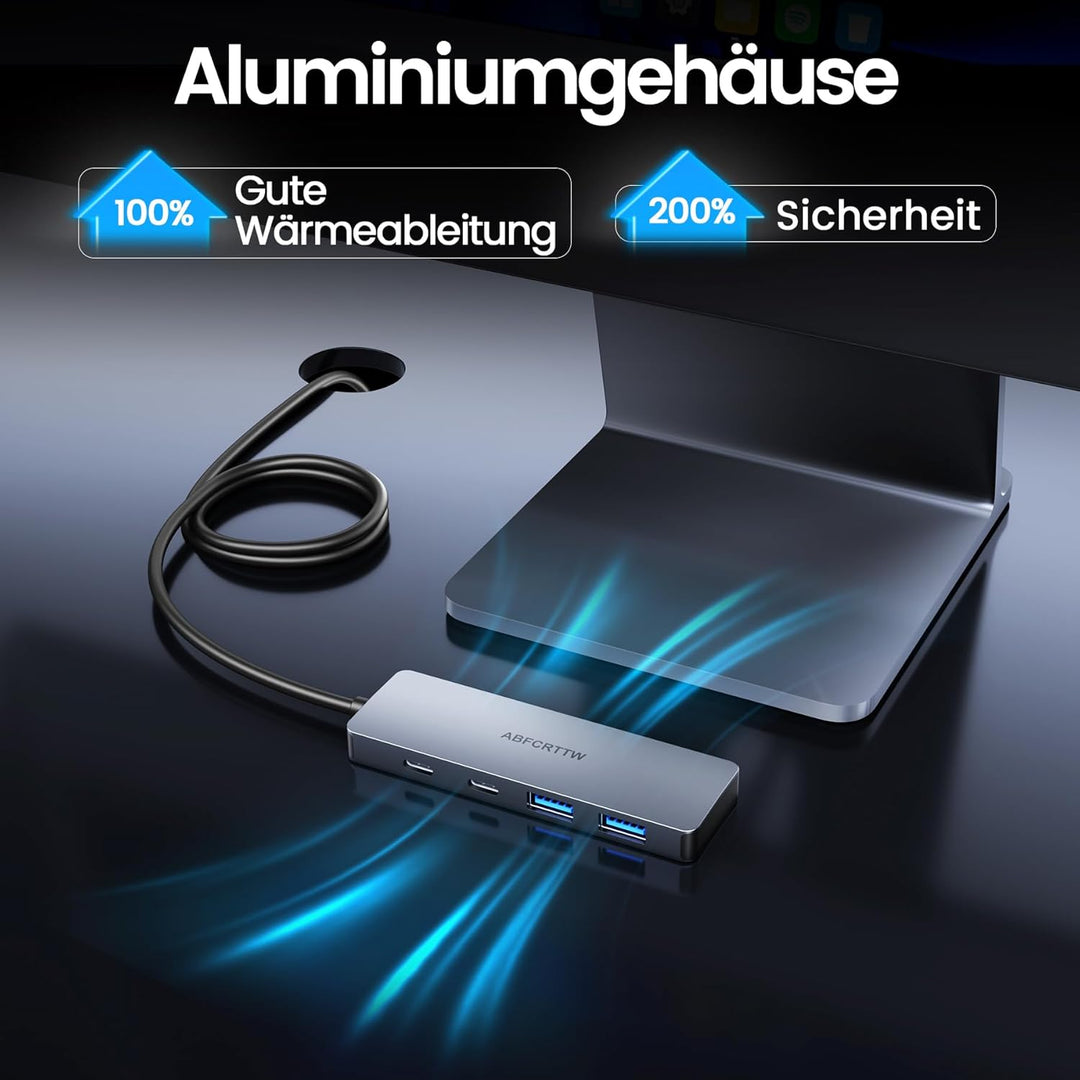 USB C Hub 10Gbps, 4-Port USB C Splitter für Desktop, USB 3.2 Hub mit 120cm Kable, USB C Verteiler fü