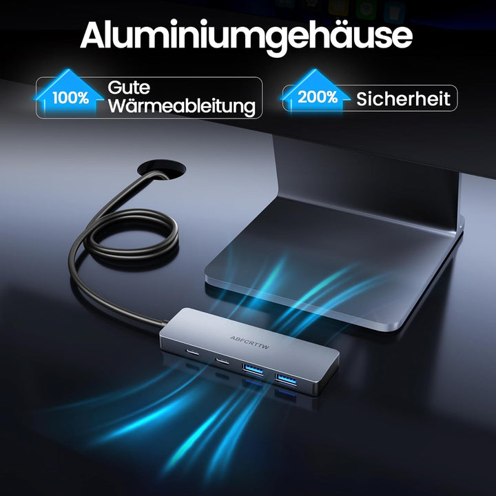 USB C Hub 10Gbps, 4-Port USB C Splitter für Desktop, USB 3.2 Hub mit 120cm Kable, USB C Verteiler fü