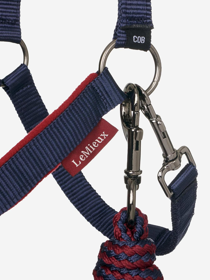 LeMieux Vogue Fleece Headcollar and Leadrope Halfter, Cob Burgunderrot/Marineblau