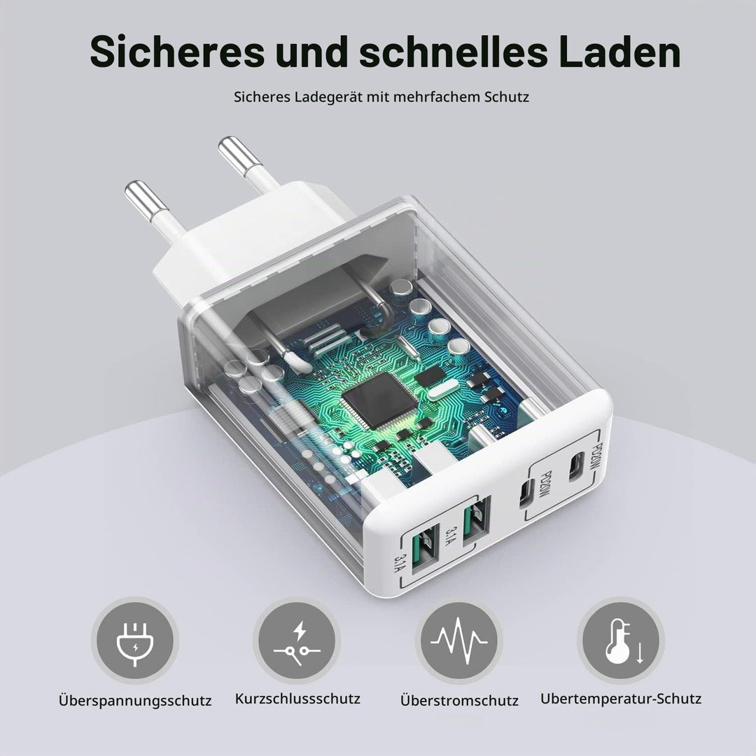 4er-Pack USB C Ladegerät 40W Mehrfach, Schnellladegerät PD3.0 Stecker Typ C, USB C Handy Netzteil Wa