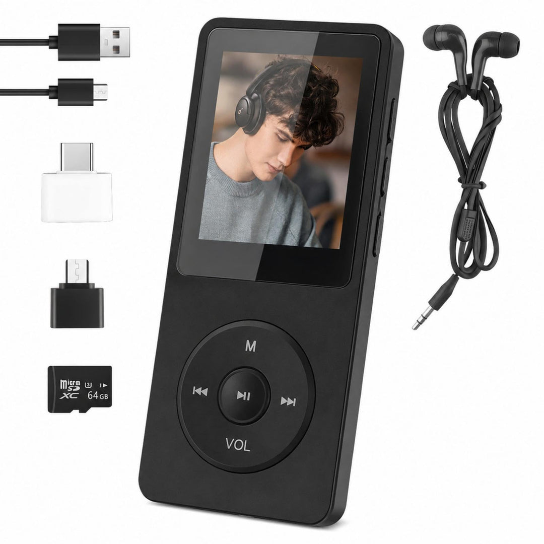 64GB MP3 Player Bluetooth 5.3, Tragbarer Musikplayer mit Lautsprecher, HiFi Klang, HD Sound, FM Radi