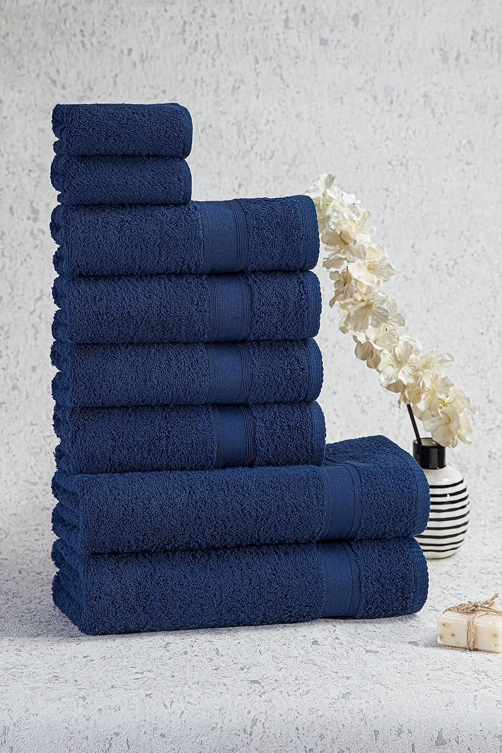Tuiste Handtücher Set Blau Navy Blau |%100 Baumwolle Handtuch Set 8 Teilig | 2X Badetücher (70x140),