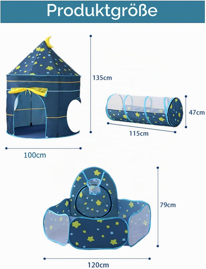 Benebomo Spielzelt mit Tunnel, 3 in 1 Spielzelt, bällebad mit Tunnel,krabbeltunnel mit Zelt,Gartensp