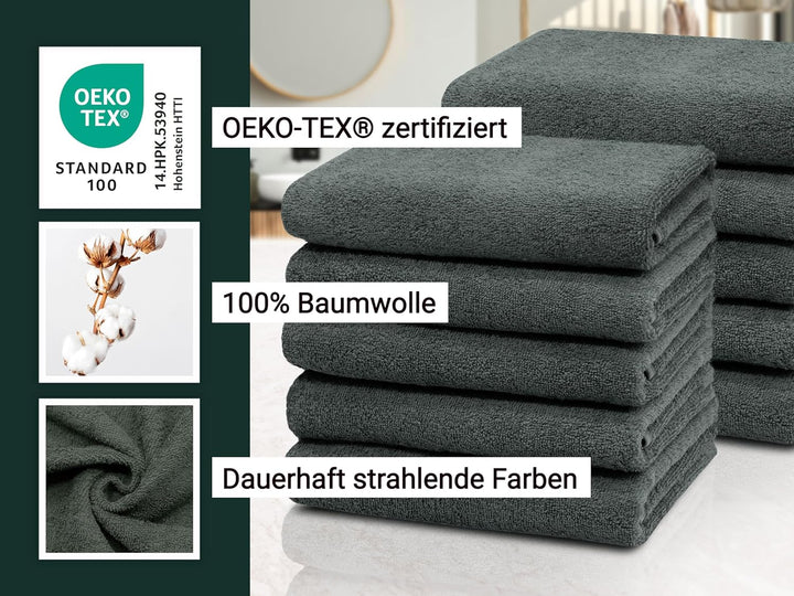 ZOLLNER 10er Set Handtücher, kleine Duschtücher, 50x100 cm, Baumwolle, anthrazit 10x Handtücher Anth