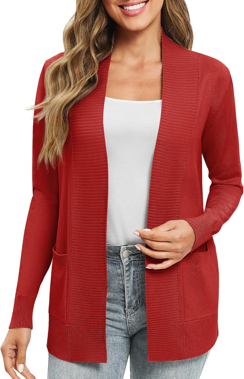 EXCHIC Damen Lange Ärmel Gestrickt Strickjacke Leicht Gemütlich Offene Vorderseite Lange Freizeitjac