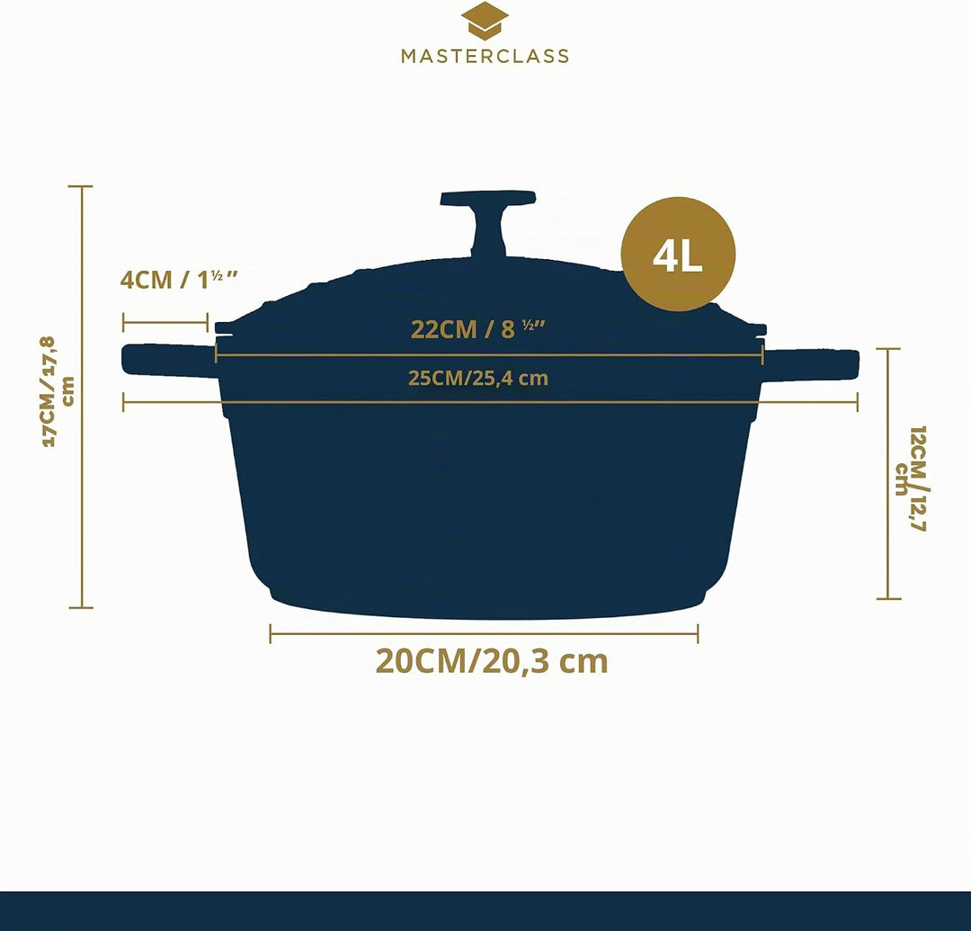 MasterClass Auflaufform mittelgross, mit Deckel, 4 l/24 cm, leichter Aluminiumguss, Induktionsherd u
