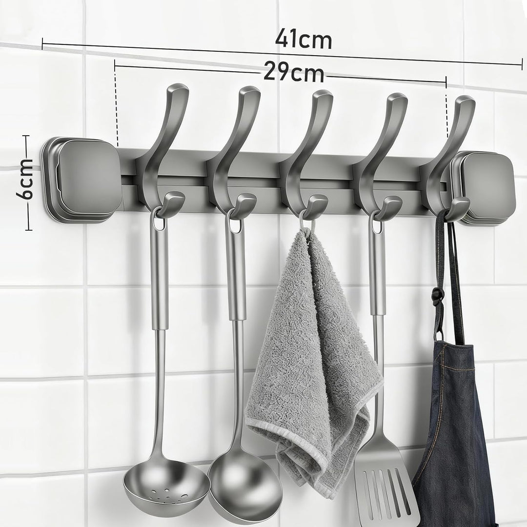 Küchen Hakenleiste Ohne Bohren, Hakenleiste für Küche 5 Haken, 41 cm Wandmontiertes Küchenutensilien