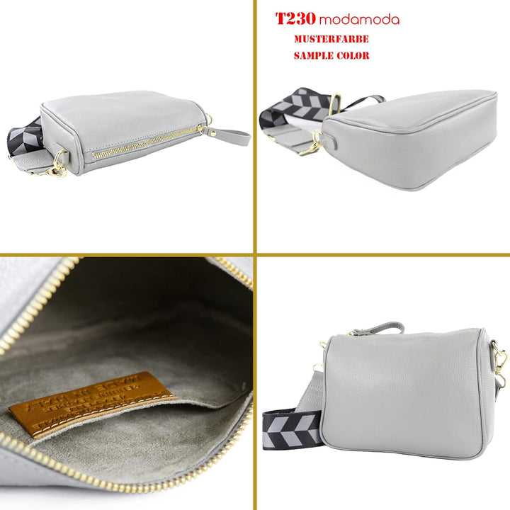modamoda de - T230 - ital. Umhängetasche Klein Small aus Leder Creme, Creme