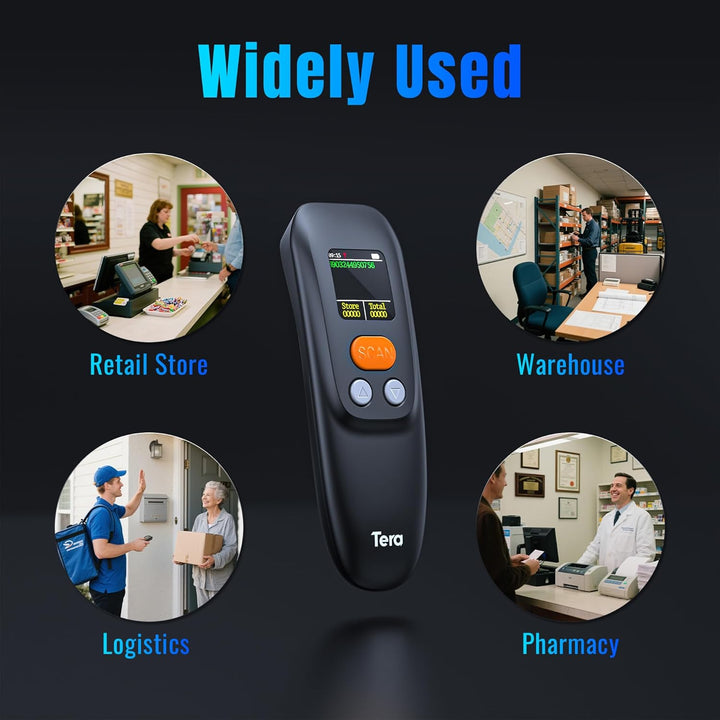 Tera Tragbar Barcode Scanner Mini: 1D 2D QR 1200mAh Akku mit Taste 1.4" Display & Ladestation Handhe