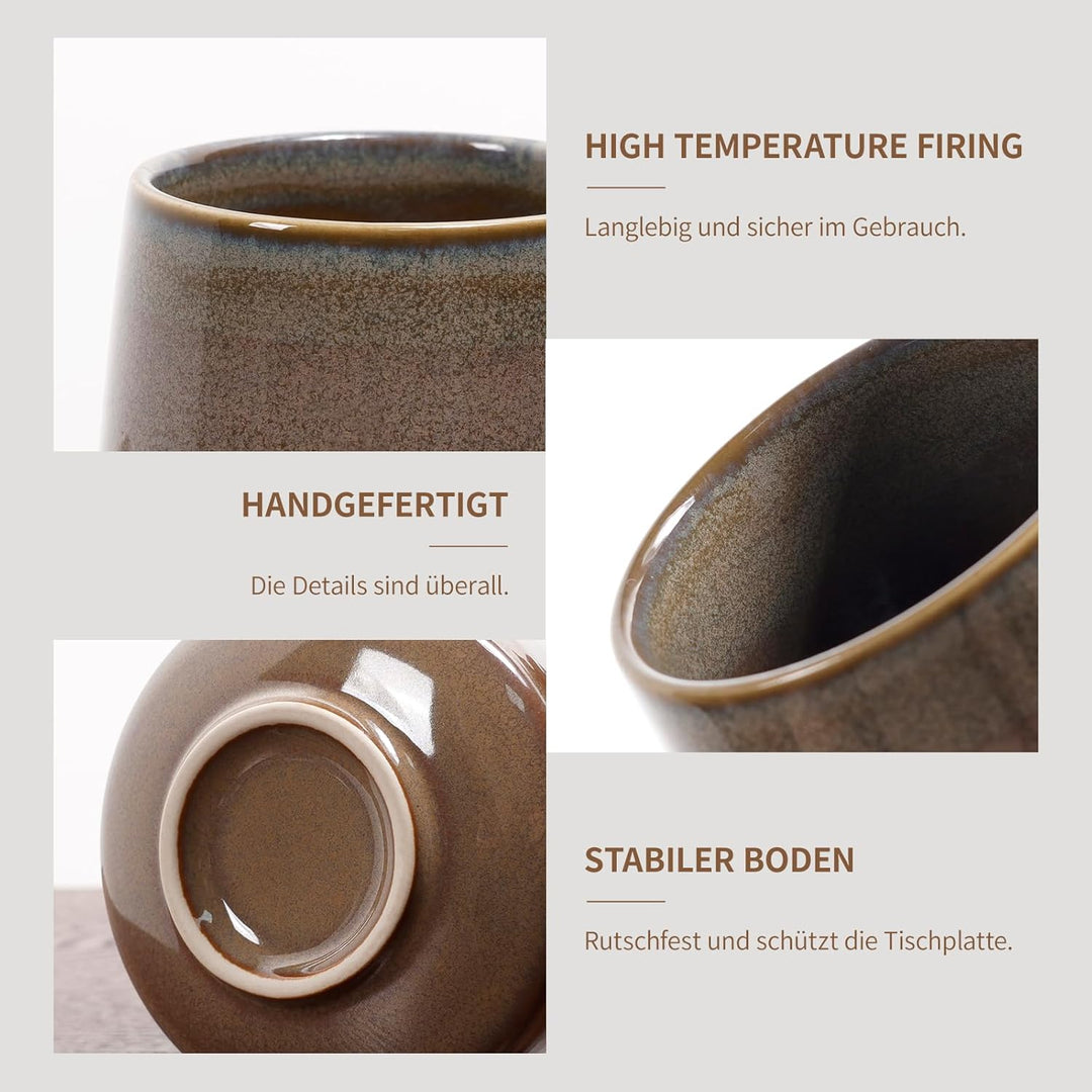 NOVAJOY | Espressotassen Set | 4-teilig | 200 ml | Hochwertige Tassen aus Steingut | Stapelbare Kaff