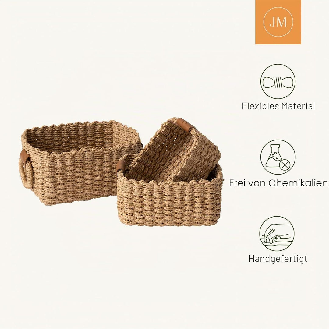 La Jolíe Muse Korb Aufbewahrung,Korb Geflochten Klein,3er Set Baskets,Organizer Körbchen in Shelf, K