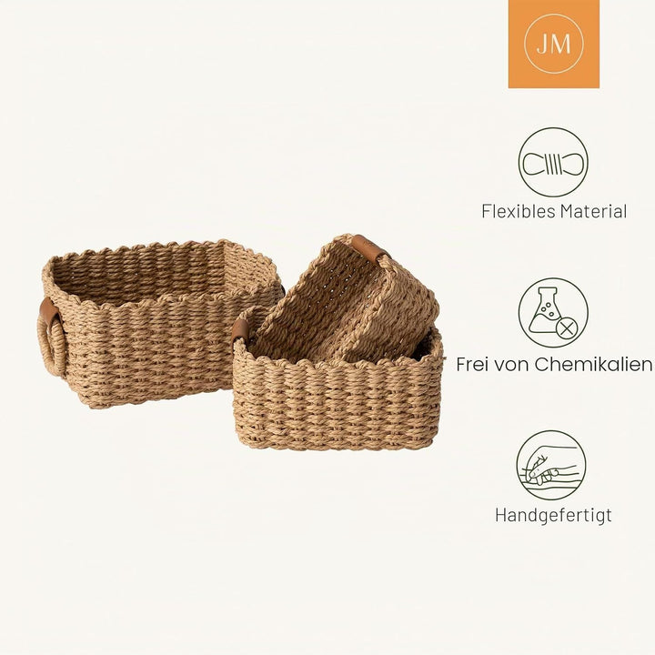 La Jolíe Muse Korb Aufbewahrung,Korb Geflochten Klein,3er Set Baskets,Organizer Körbchen in Shelf, K