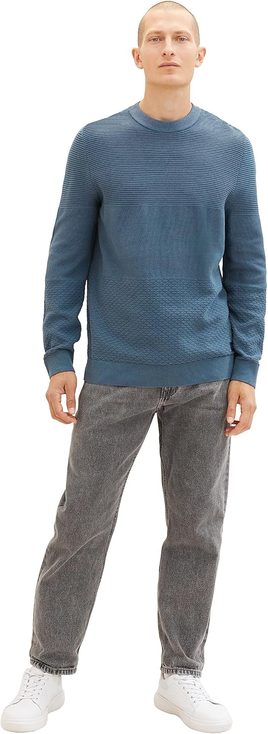 TOM TAILOR Herren Crewneck Strickpullover aus Baumwolle M 32506 - Dusty Dark Teal, M 32506 - Dusty D