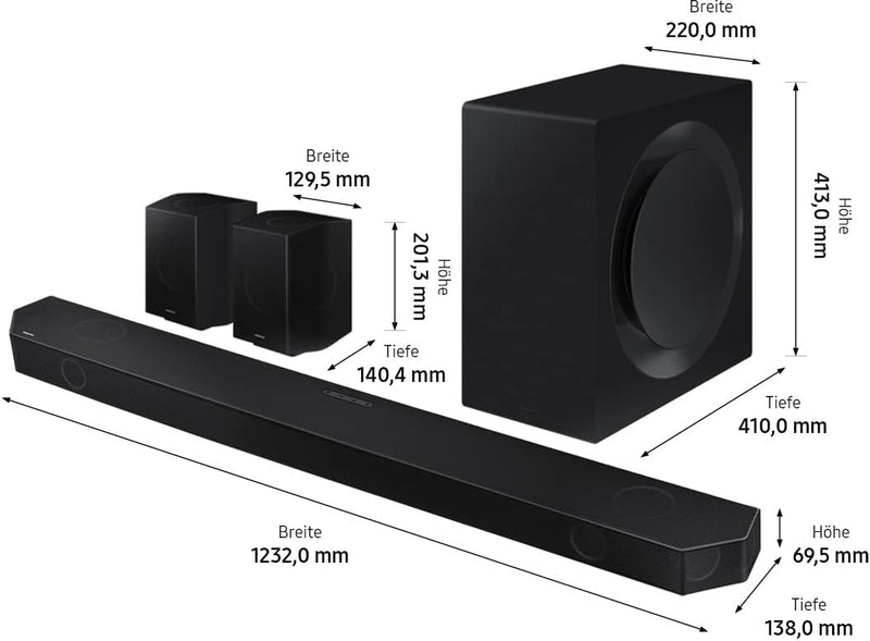 Samsung HW-Q995B 11.1.4-Kanal Q-Soundbar (Deutsches Modell), Rücklautsprecher inklusive, kabelloses