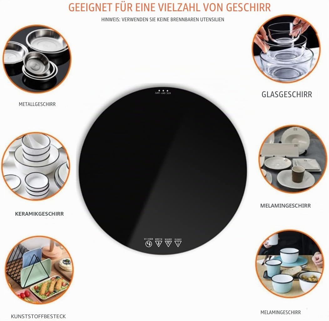 Elektrischer Tellerwärmer, 25 cm, mit 2 Temperaturkontrollen (65 °C/120 °C), rund, für Buffets, Part