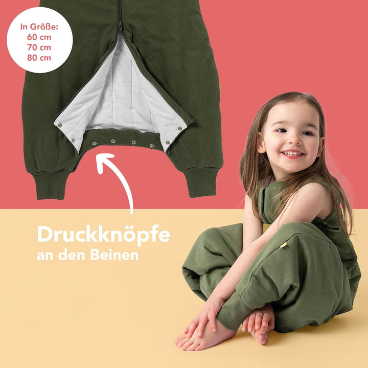 schlummersack Baby Schlafsack mit Füssen ganzjährig 2.5 Tog 80 cm Olive | Schlafsack mit Beinen für