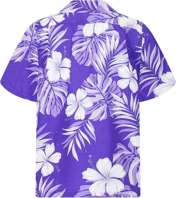 P.L.A. Pacific Legend Original Hawaiihemd, Kurzarm, Weisser Hibiskus, Violett, M