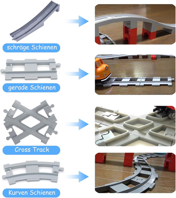 67PCS Bausteine Schienen Set, City Eisenbahn Schienen bestehend aus Cross, Track Gerade, Kurven Schi