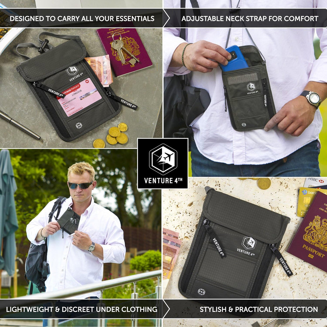 Venture 4TH Travel Neck Wallet with RFID Blocking – Passport Holder Neck Pouch to Keep Your Cash and