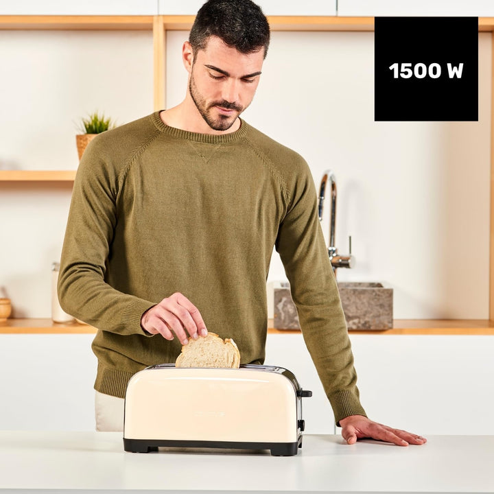 Taurus – Toaster Vintage Creme, 1500W, 2 extra lange Schlitze, 7 Bräunungsstufen, 3 Funktionen, Edel