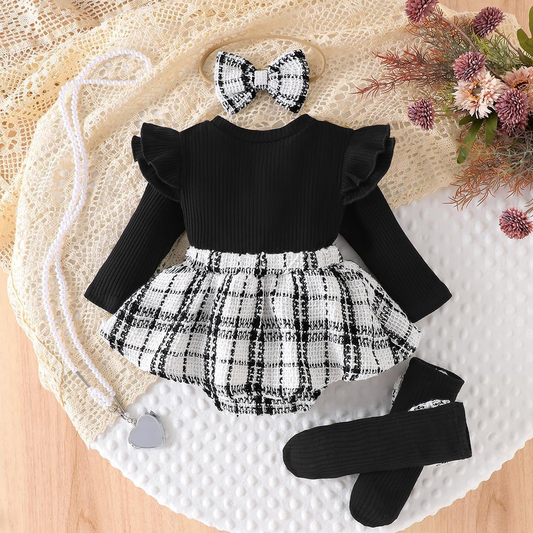 Baby Mädchen Outfits Kleinkind Ruffle Strampler Langarm Bodysuit+Stirnband+Socken Neugeborenes Jumps