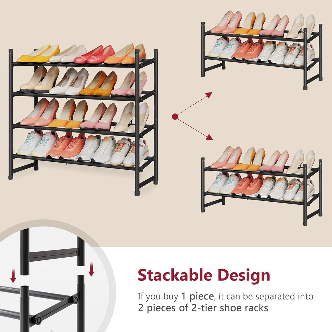 Tajsoon Schuhregal 4 Ebenen, 74–104 cm verstellbar & stapelbar, für Eingang, Kleiderschrank, Garage,