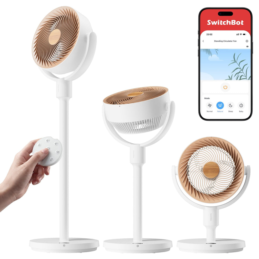 SwitchBot Standventilator mit Luftzirkulation mit RGB-Beleuchtung, 22 dB-ultra-leise, Fernbedienung,