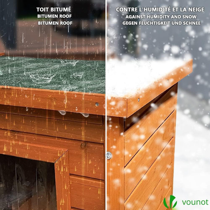 VOUNOT® Katzenhaus aus Holz, Katzen Haus mit Asphaltdach, Katzenhütte für Draussen Outdoor 57 x 45 x