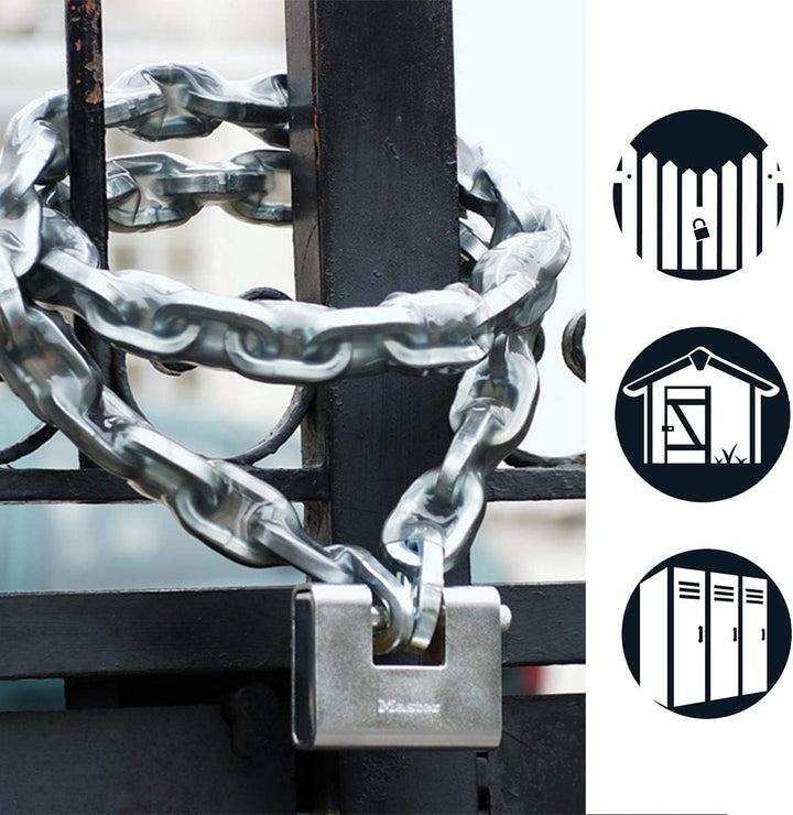 Master Lock 680EURD Rechteckiges Vorhängeschloss aus gehärtetem Stahl mit Schlüssel, Grau, 8 x 9,5 x