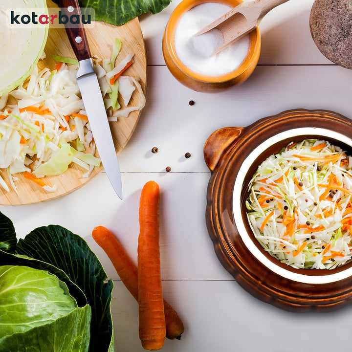 KOTARBAU® Gärtopf Steinguttopf 1 L Sauerkrauttopf Gurkentopf mit Deckel Einmachtopf Keramiktopf Stei