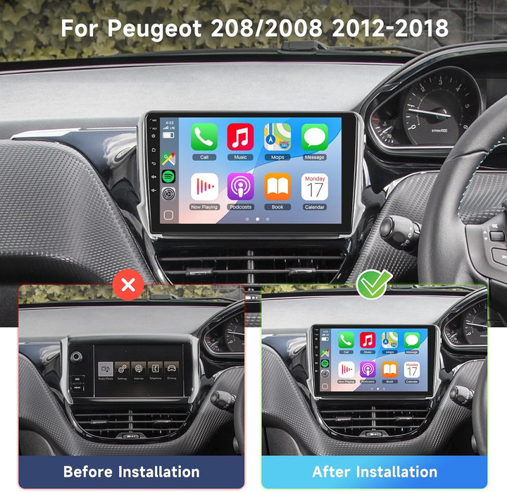 Podofo Autoradio für Peugeot 208/2008 2012-2018 mit Wireless Carplay Android Auto, 10.1 Zoll IPS Tou