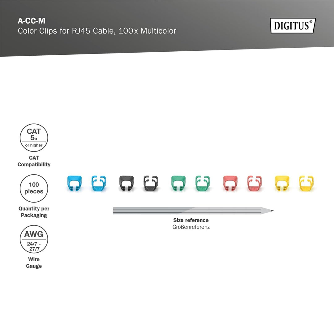 DIGITUS Farbclips für RJ45-Patchkabel - farbliche Organisation von Netzwerkkabeln - zur Verbesserung