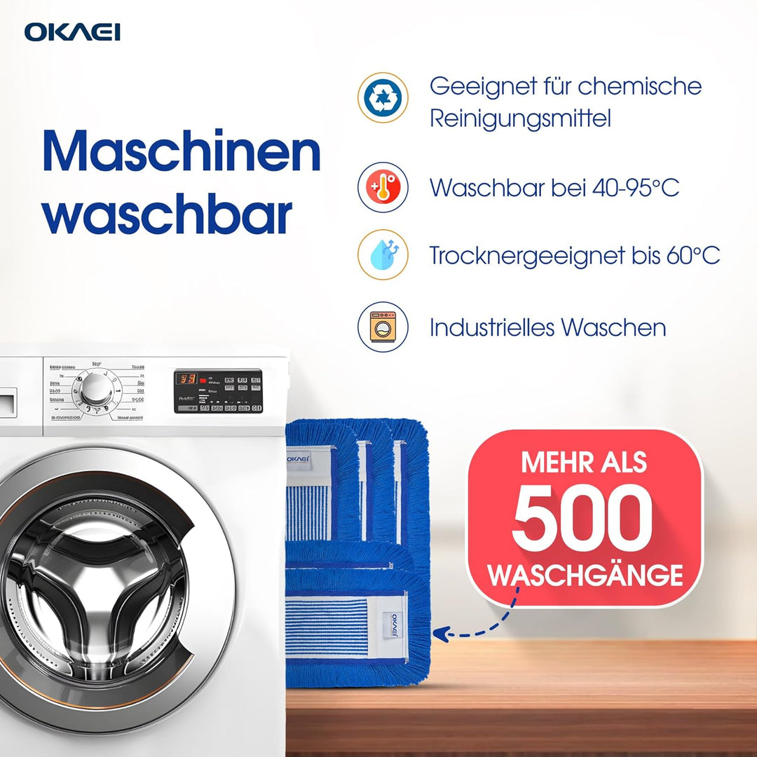 OKAEI Wischmopp Bezüge 50 cm Blau, 5er Set – Mikrofaser Wischbezug für Bodenwischer – Ersatzbezüge f