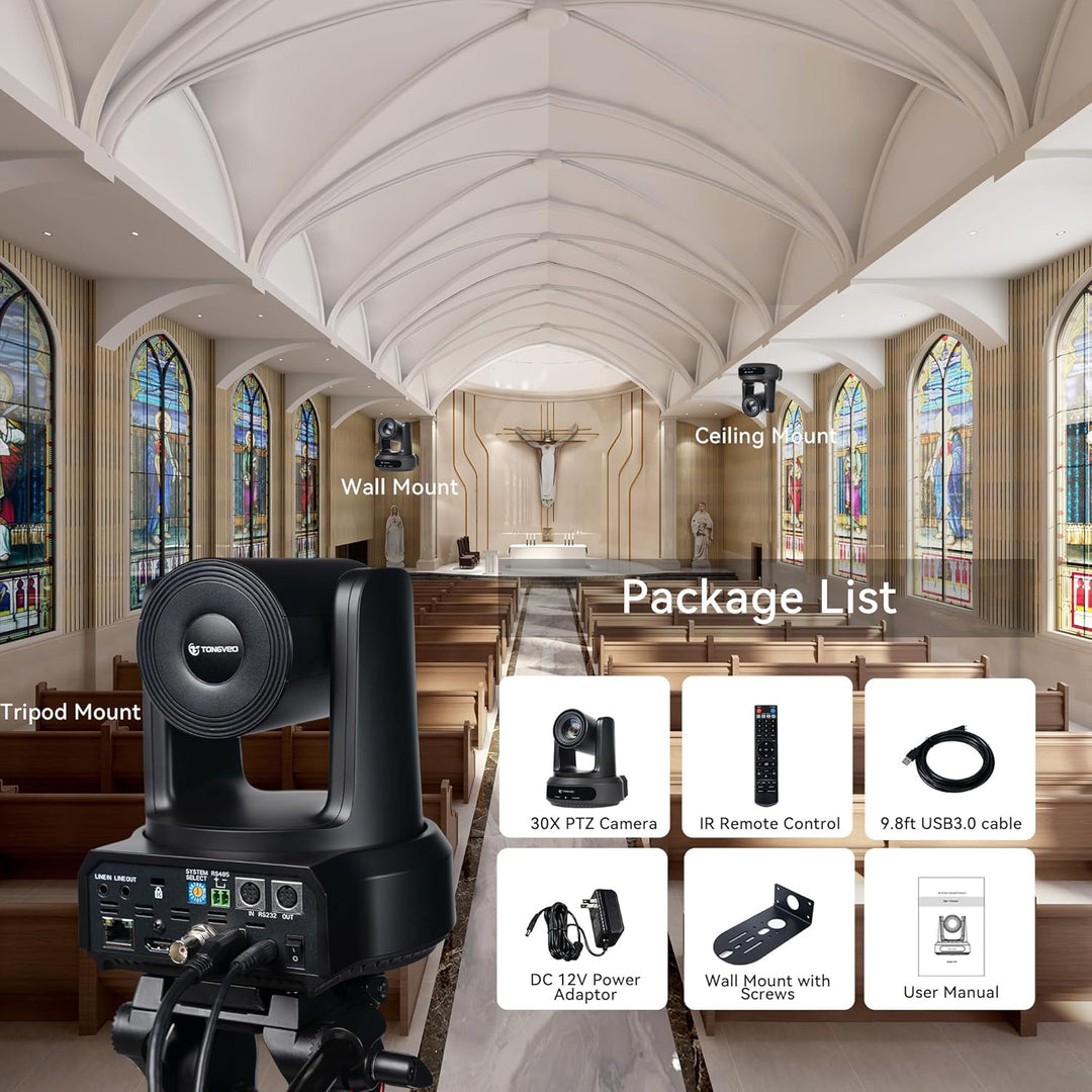 TONGVEO AI Auto-Tracking IP PTZ Kamera SDI/HDMI/USB3.0/LAN PoE 30X Optischer + 16X Digitaler Zoom 10
