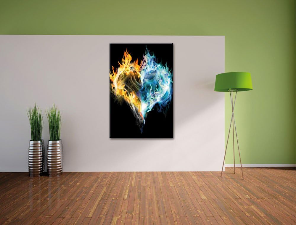 Pixxprint Dark Herz aus Feuer und Wasser als Leinwandbild/Grösse: 100x70 / Wandbild/Kunstdruck/ferti