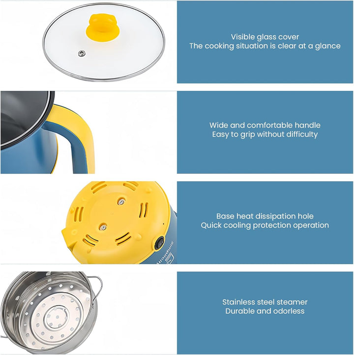 Elektrischer Hot Pot Mit Dampfgarer, Elektrische Hot Pot 1.8 L, Tragbare Mini Antihaft Multikocher,