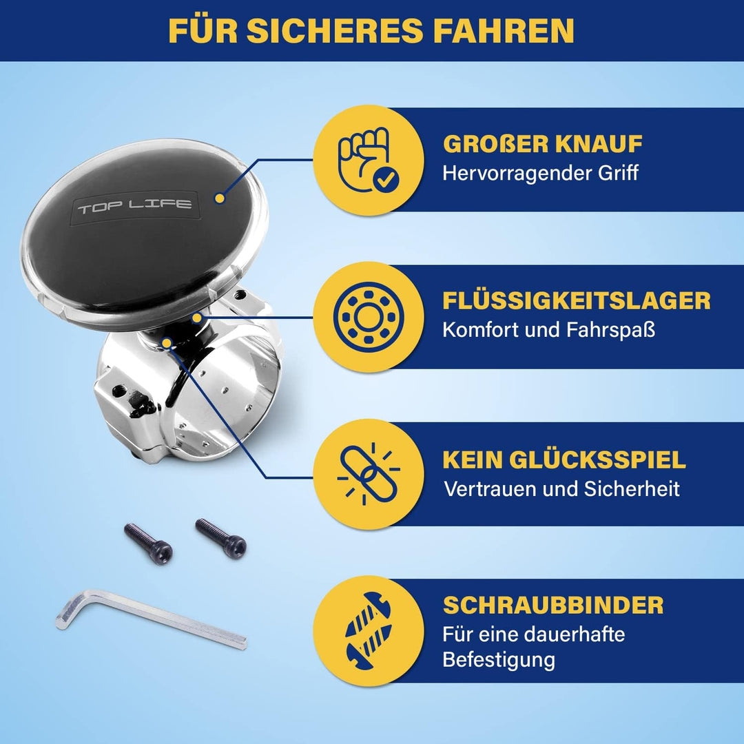 Top Life LKW Lenkradknauf – XL-Knauf speziell für Dicke Lenkräder – Für LKW, Van, Pickup, Sportlenkr
