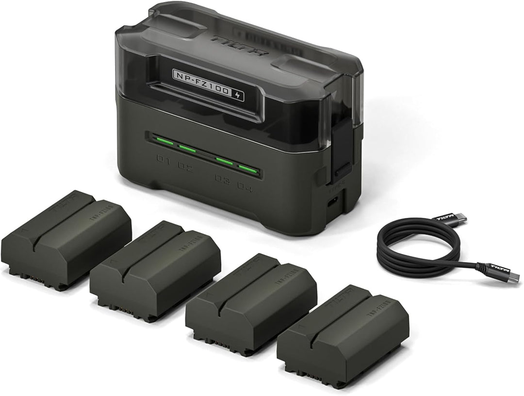 TILTA NP-FZ100 Ersatzakku- und Ladegerät-Set,mit 4 Akkus à 2400 mAh und Vierkanal-USB-C-PD-45-W-Schn