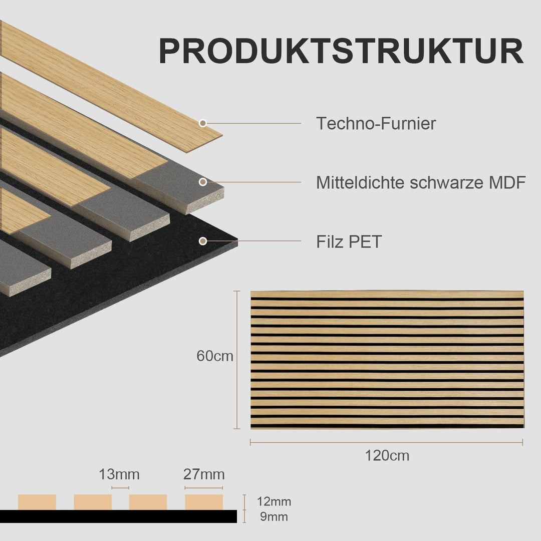 Akustikpaneele, Wandverkleidung, Innenwanddekoration, 4 Stück 120x60cm, 2,1cm dick, Wandpaneele aus