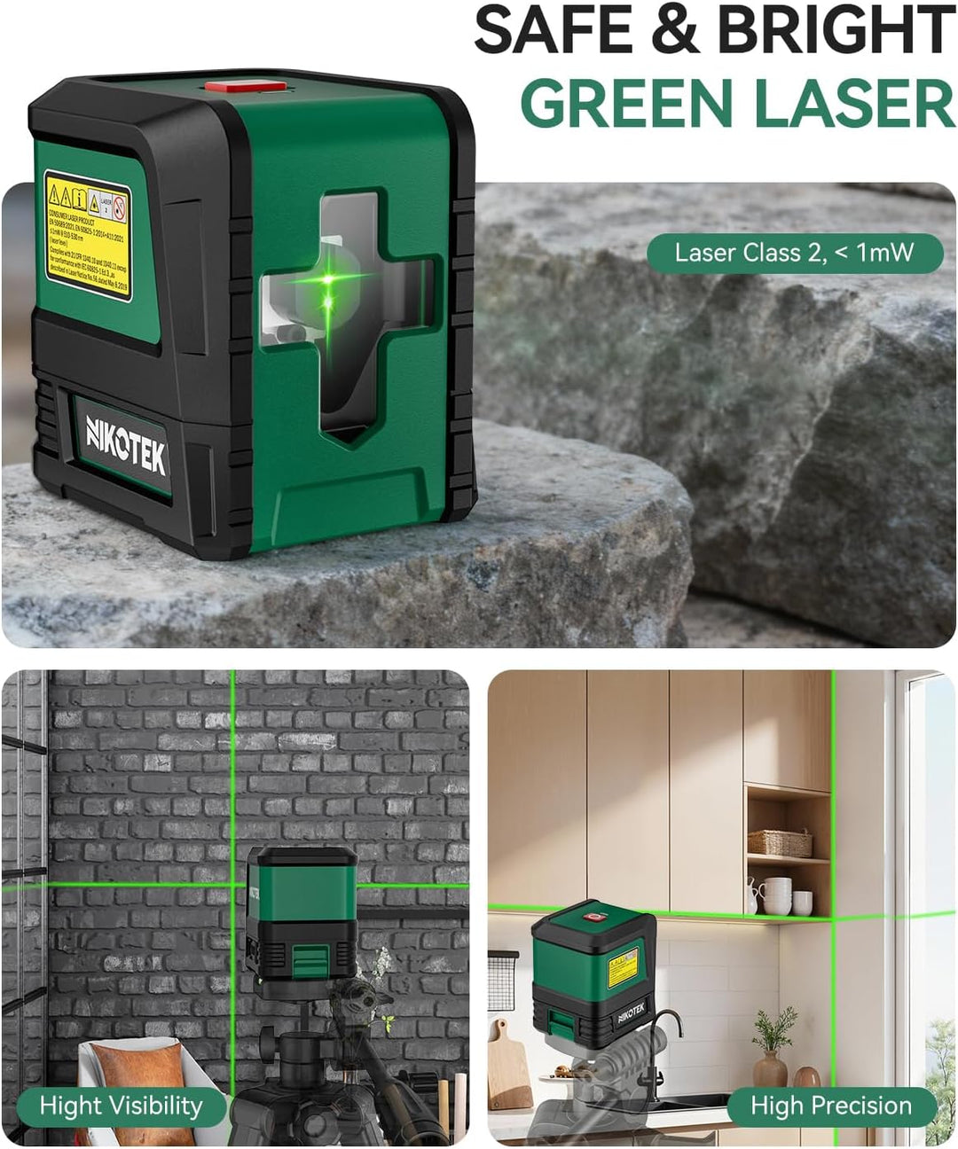 Kreuzlinienlaser, NIKOTEK Laser Wasserwaage (Vertikale/Horizontale Laser, Arbeitsbereich: 15 m, IP54