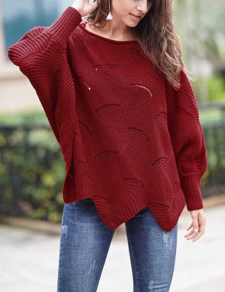 QUNERY Strickpullover Damen Winterpullover Knitted Rundhals Lose Pulli Damen Oversize Fledermausärme